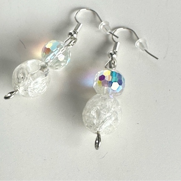 AB Glass Bead Earrings Clear & Acrylic beads silver-tone Handmade Earrings 3476 - Picture 9 of 9